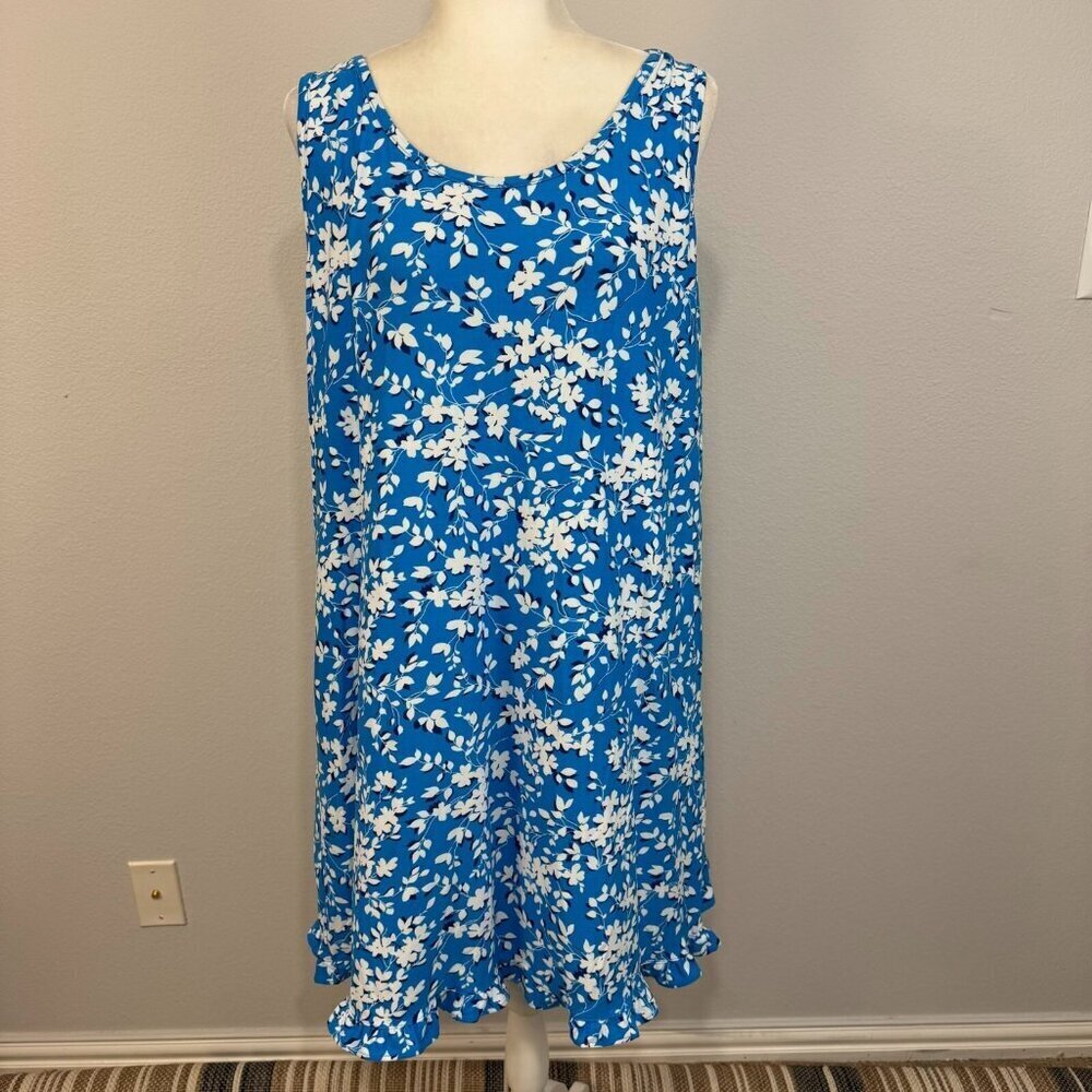 Draper James Women's Soft Knit Tank Shift Dress Sleeveless Blue Floral Size L/XL